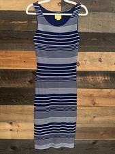 MAEVE Anthropologie Women’s Blue & White Striped Stretch Long Midi Lined Dress S