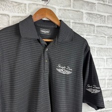 Straight Down Golf Performance Black Striped Big Logo Embroidered Shirt MEDIUM