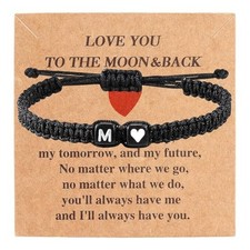 Heart Love Letter Initial Matching Couple Bracelets for Women Men Teen Black-M