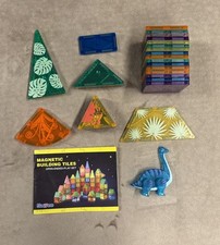 Lot Of 33 Tiles Magnetic Building Construction Toy Blocks STEM DINOSAUR RARE
