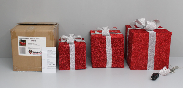 Gartenpirat 3Er Set Led Geschenkboxen Warmweiß Weihnachtsdeko Mit Schleife IP44-image