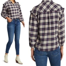 NEW Rails Willow Plaid Ruffle-Trim Collared Button-Up Shirt Multi Color Size: S