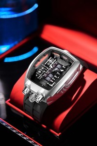 Engine Design Skeleton Mechanical Dial Men's Quartz Watch Luminous, Silicone