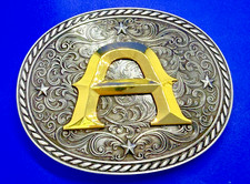 Personalized Initial Letter A Western Gold  Silver Color Raised New Belt Buckle