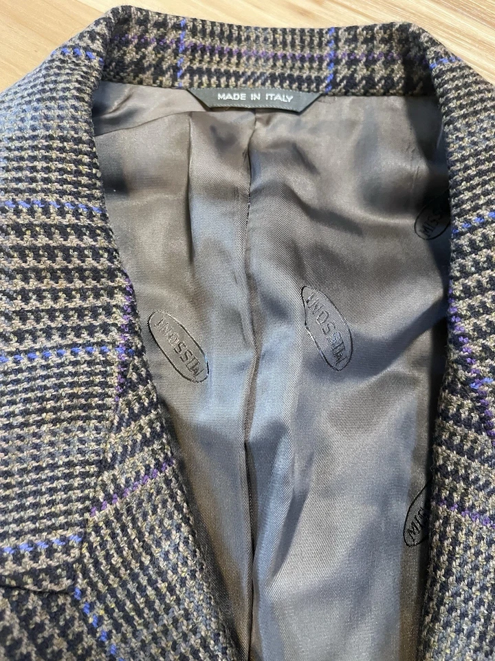 Blazer Missoni Uomo Para Hombres 42 Cuadros Doble Pecho Lana Cachemira Marrón Italia Foto 3 de 4