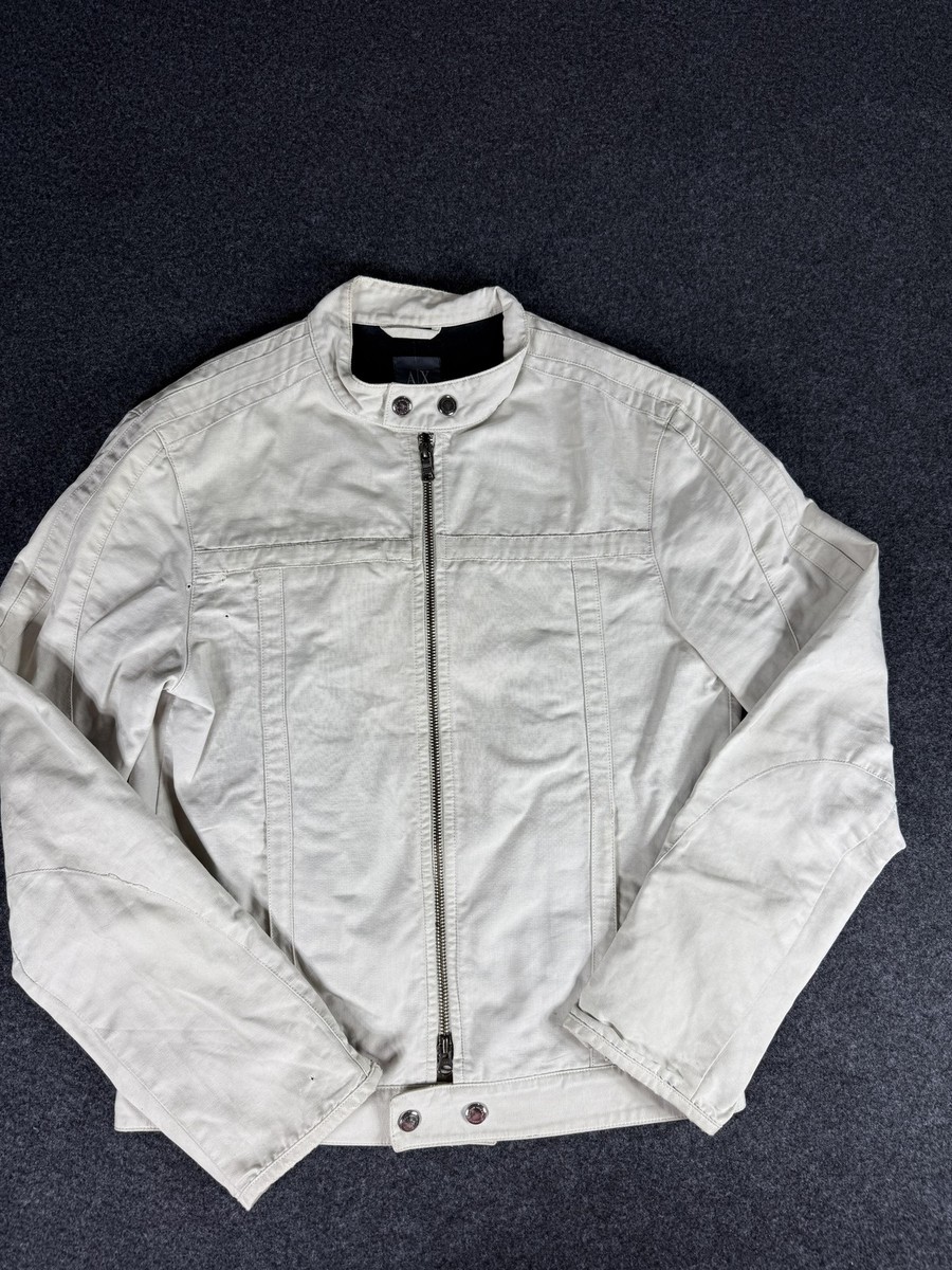Armani Exchange Jacket Mens Small White Moto Biker Rock Y2K Grunge