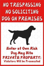 Beware Of Dog Sign No Trespassing No Soliciting Dog On Premises Tin Metal Signs