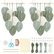 2 Set DIY Macrame Leaf Wall Hanging Beginners Macrame Kit Leaf Woven Tapestry...