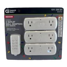 2 Outlet Wall Adapters with Remote Control Wireless Indoor White 3-Pack NEW