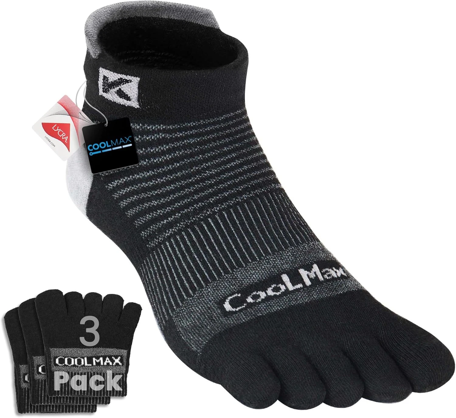 Coolmax Performance Ankle Athletic Running Toe Socks for Men and Women X-Large