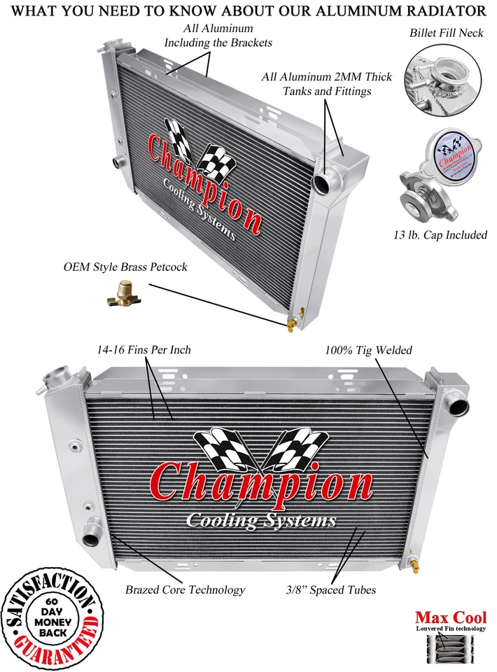 Western Champion 2 Row All Aluminum Radiator for 1969 - 1971 Ford LTD V8 Engine — 第 3/4 张图片