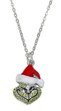 Grinch Character Face Rhinestone Metal Pendant Necklace