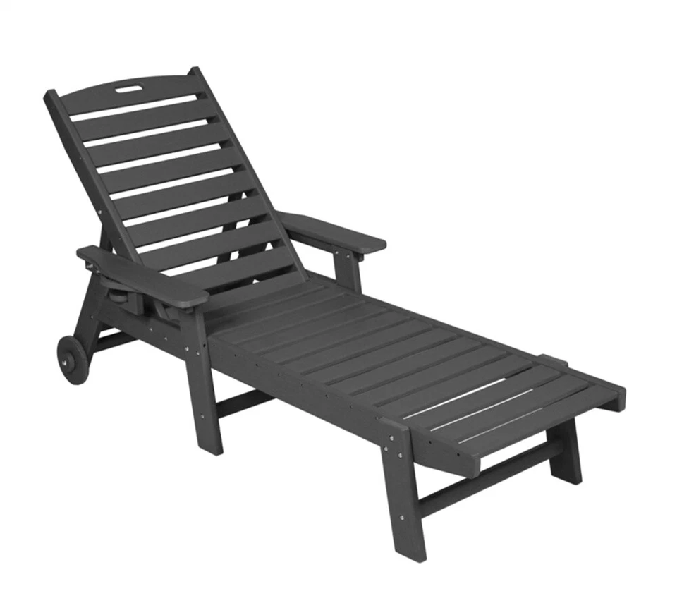 Wood Outdoor Folding Chaise Lounge Chair Beach Poolside Recliner Sunbed Wooden - Image 3 of 4