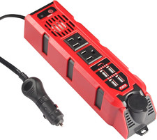 Car Power Inverter 200W DC 12V to 110V AC, Type C, Dual AC  USB Charger