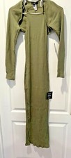 LULUS RIBBED 2PC OLIVE MIDI DRESS & CARDI SET - SIZE SMALL - NEW WITH TAGS