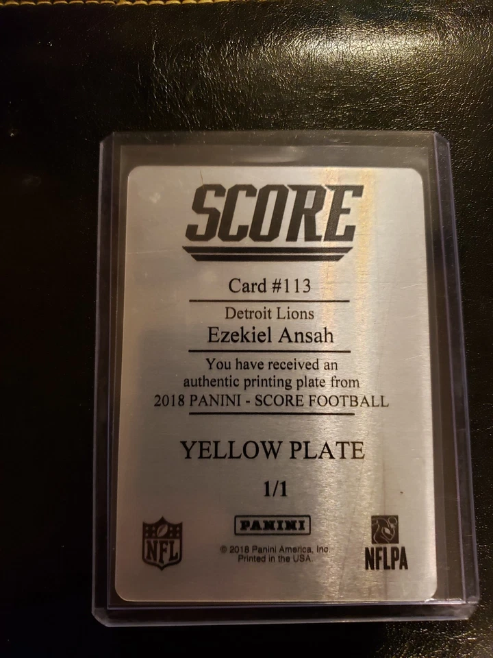 2018 Score Football Ezekiel Ansah 1/1 Yellow Plate Detroit Lions Card #113 - Imagem 2 de 2