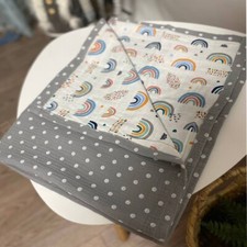 Parker Baby Muslin Blanket - 100 Soft Cotton Baby Quilt grey and rainbow