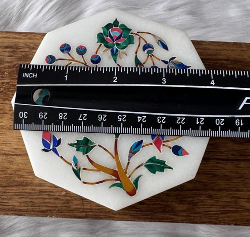 Marquetry Malachite Lapis Floral Hakik Marble Jewelry Box with Handmade Inlay - Picture 9 of 10