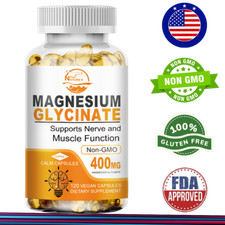 Magnesium Glycinate 400mg - 120 Capsules For Sleep, Stress Relief Support Bone