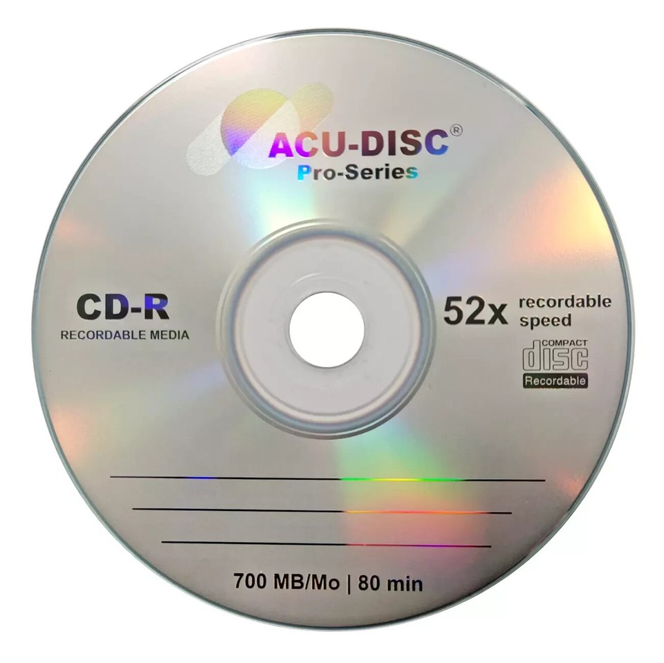 ACU-DISC 25 Pack Black Bottom Pro Vinyl Blank Inkjet Printable CD-R 52x 700MB 80 Min Cake Box