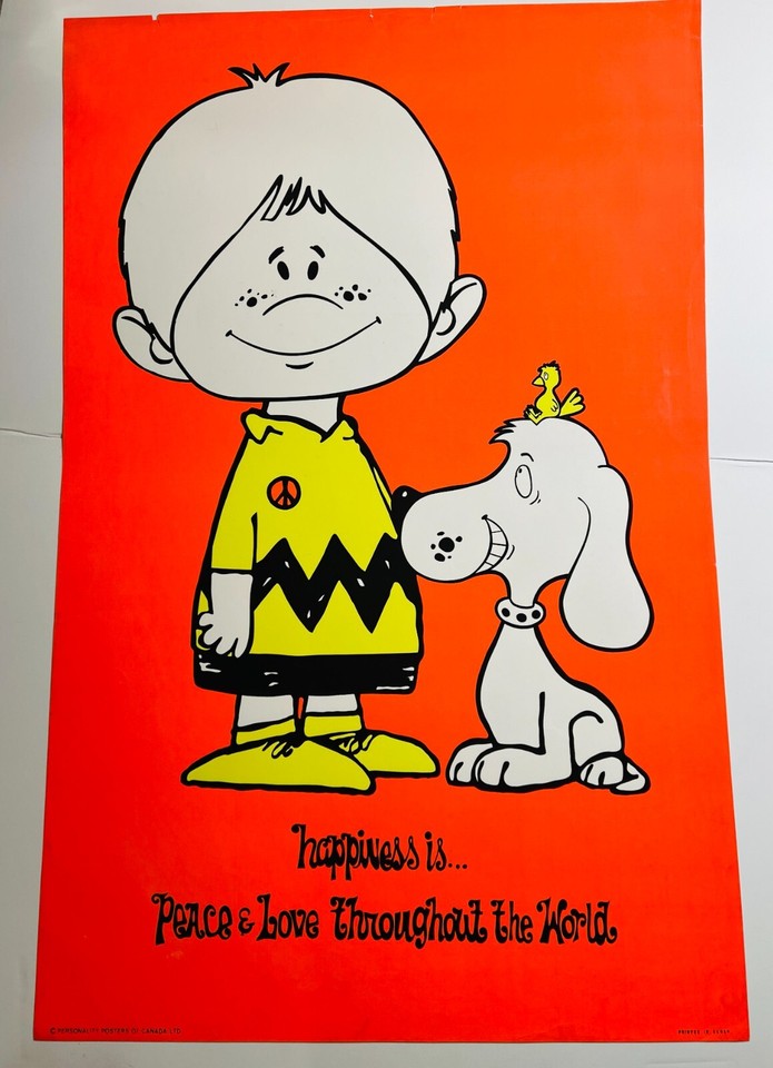 1960s HAPPINESS IS...Peace & Love Throughout the World BLACKLIGHT