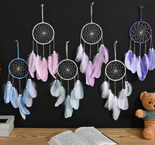Cute Dream catcher Rooms Wall Hanging Decor with LED Light Colorful Feathers