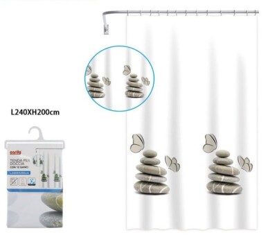 x Duschvorhang Anti Schimmel Wasserdicht 240x200cm mit Ringen Bad Steine 87566 dfh