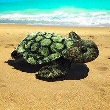 Aurora Sea Turtle Realistic Plush Stuffed Animal, Textured Fuzzy Green Yellow