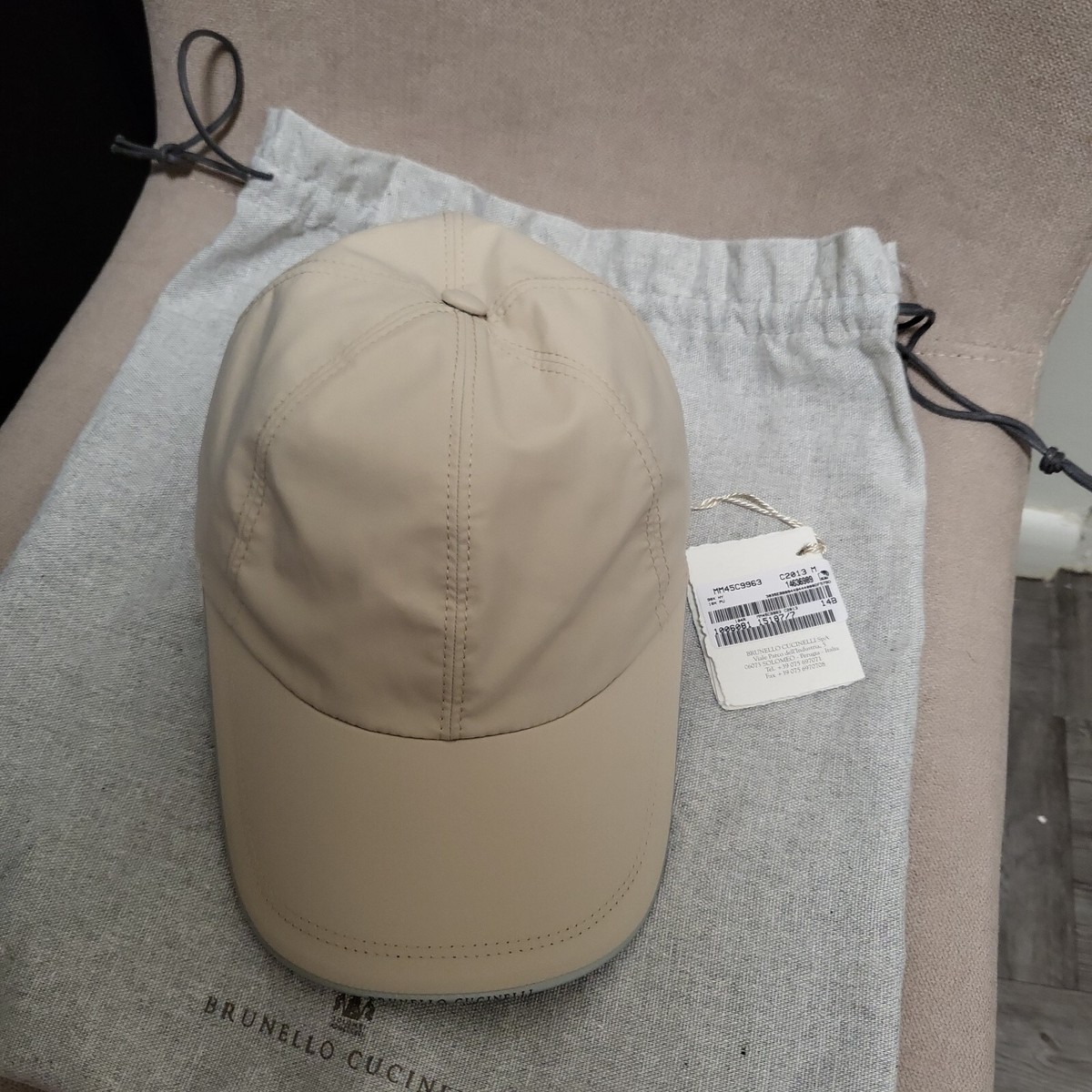 595$ Brunello Cucinelli mens Nylon Light Beige Baseball Cap