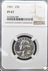 1961 Silver Washington Quarter Grade PF 67 by NGC Beautiful Coin