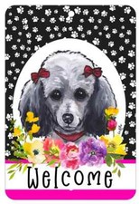 Poodle Grey Aluminum Indoor/Outdoor Paw Prints Welcome Sign