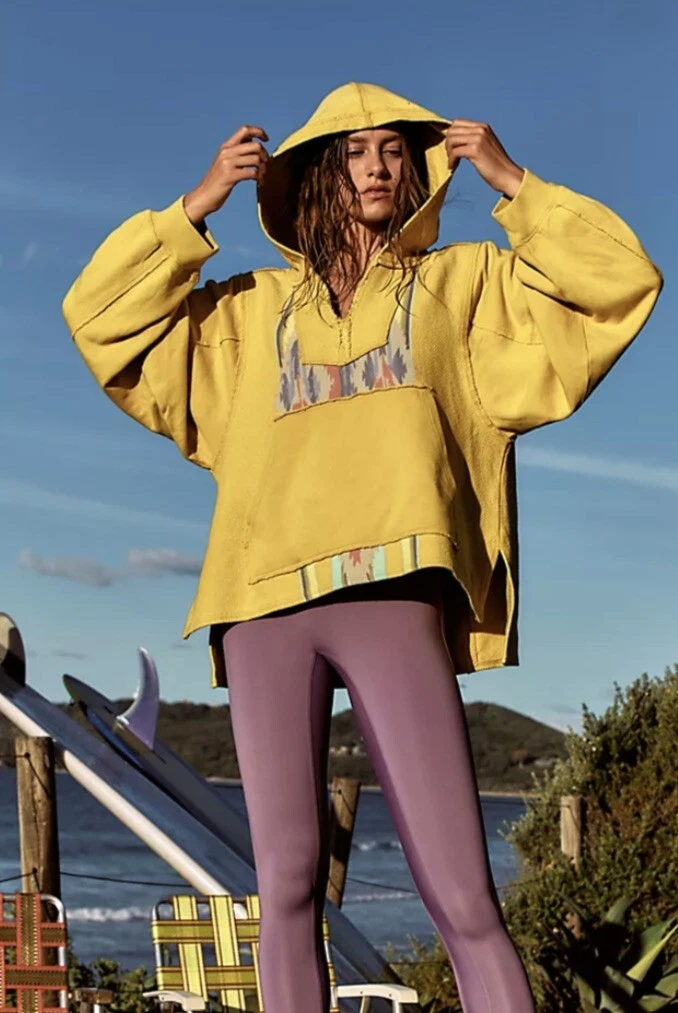 Free People Movement Surf Sesh Baja Sweatshirt Hoodie Yellow Oversize S NWT