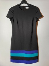 Calvin Klein Black Quarter Sleeve Striped Skirt Knee Length Shift Dress Size 4