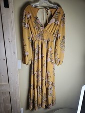Forever21 Gold Yellow Long Sleeve Pink Floral Light Dress Medium Long Sleeves