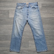 Levi's 501 Jeans Mens 36x32 Light Wash Blue Denim Straight Leg Button Fly