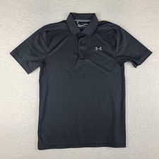 Under Armour Polo Shirt Mens Small Black Solid Loose Heatgear Short Sleeve 