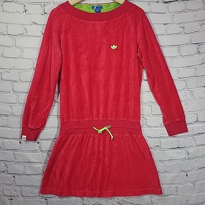 Vintage Adidas Adi Dassler Velour Track Dress Pink Long Sleeve Drop Waist Med M