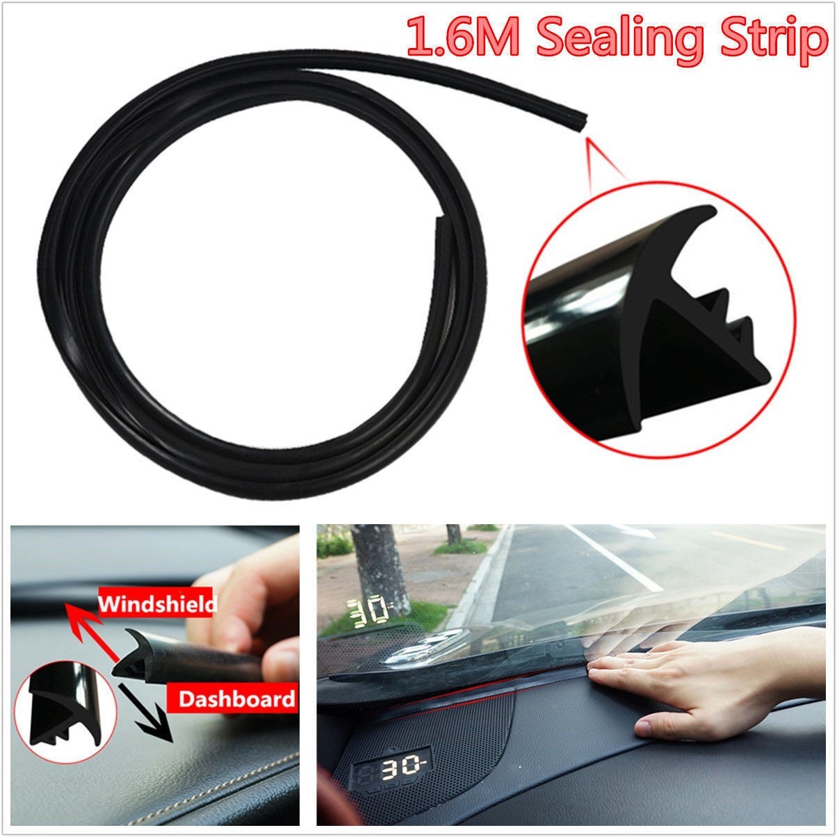 1.6M T-shape Car Front Rubber Seal Strips Hollow Windproof Weatherstrip Parts