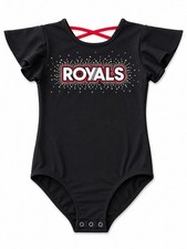 ROYALS Cheer Dance Gymnastics Leotard Adult Medium Black Rhinestone Flutter