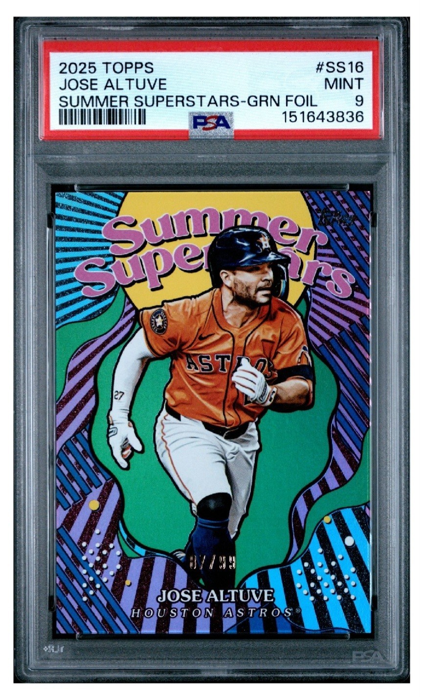 2025 Topps Series 2 - Summer Superstars Jose Altuve #SS-16 Green Foil /99 PSA 9 view 3