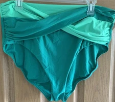 CALIA High Rise Tummy Control Green Twist Sculpting Swim Bottoms Sz XL