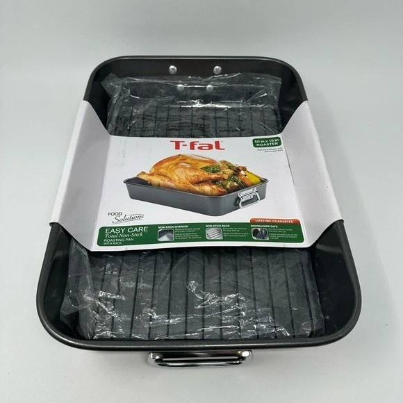 T-fal 10" x 15" Easy Care Total Non-Stick Roaster Pan Removable Rack NEW