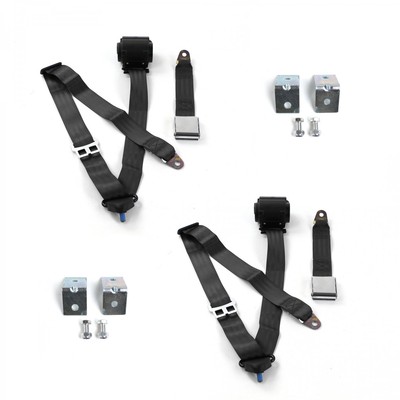 Jeep Jeepster 1966 - 1973  Airplane 3pt Black Retractable Bucket Seat Belt Kit w