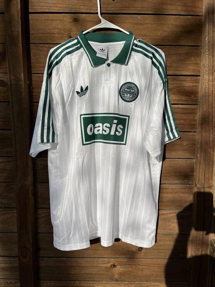 Oasis 2025 Tour soccer jersey, adidas trefoil, XL, white and forest green - Image 3 of 4