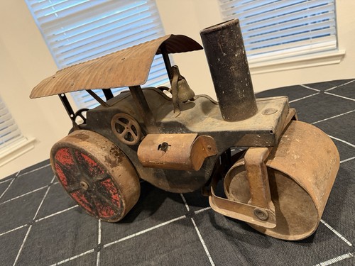 Vintage Keystone Little Jim Steam Roller Cavalcabile Giocattolo Trattore Acciaio Pressato - Foto 3 di 11