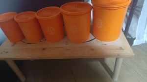 5 Piece Set Vintage Harvest Orange Tupperware with Matching Lids