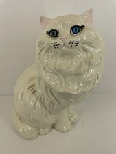 Statua statuina gatto persiano ceramica panna vintage eterocromia occhi blu verdi