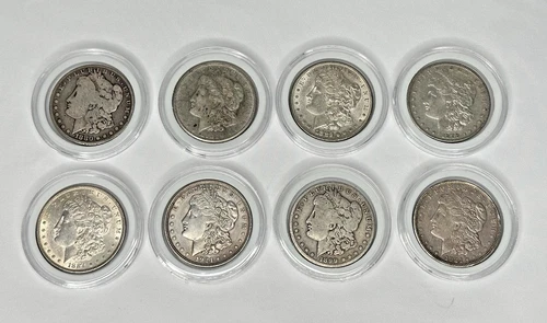 New ListingLot of 8 Morgan Silver Dollars Various Dates 90% Silver in Capsules
