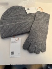 Quince Cashmere 3 Pc Set Wrap, Gloves, Beanie. Heather Grey. NWT