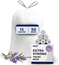 13 Gallon White Drawstring Trash Bags │ 1.2 Mil │ Lavender and Soft Vanilla Scen
